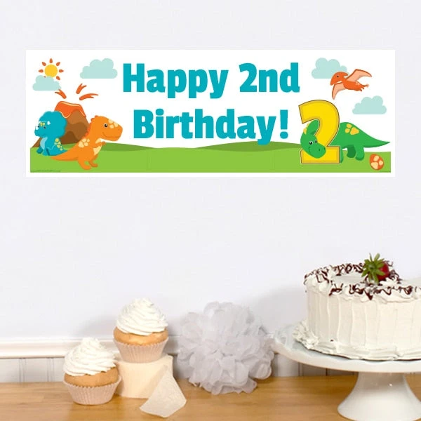 Little Dinosaur 2nd Birthday Small Banner, Editable Digital Template 3 Little Dinosaur 2nd Birthday Small Banner, Editable Digital Template