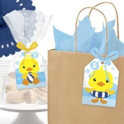 Little Ducky 2nd Birthday Favor Tag, Editable Digital Template