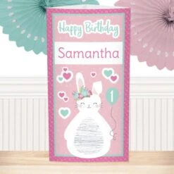 Little Bunny 1st Birthday Centerpiece, 10-inch, Editable Digital Template