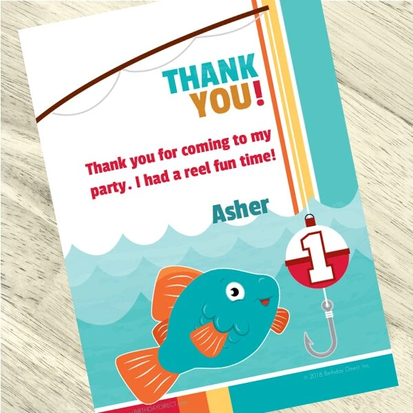 Little Fish 1st Birthday Thank You, 5x7-inch, Editable Digital Template 3 Little Fish 1st Birthday Thank You, 5x7-inch, Editable Digital Template