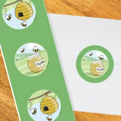 Little Honey Bee Party 2-in Circle, Editable Digital Template