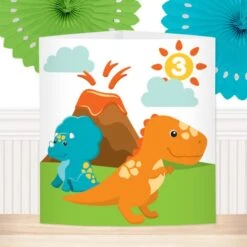 Little Dinosaur 3rd Birthday Centerpiece, 6-inch, Editable Digital Template