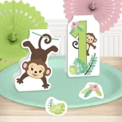 Little Monkey 1st Birthday Table Decoration, Editable Digital Template