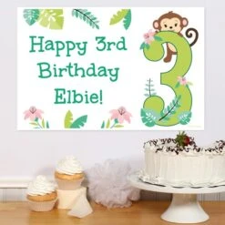 Little Monkey 3rd Birthday Sign, 8x10, 16x20, Editable Digital Template