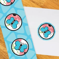 Little Butterfly Party 2-in Circle, Editable Digital Template