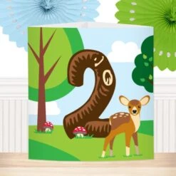Woodland Animals 2nd Birthday Centerpiece, 6-inch, Editable Digital Template