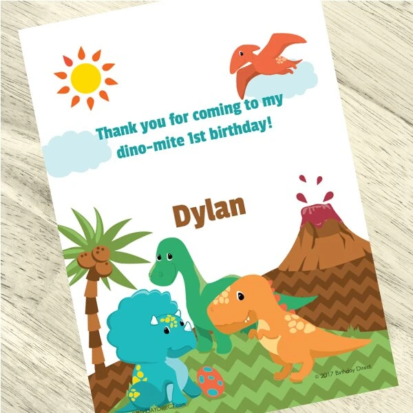 Little Dinosaur 1st Birthday Thank You, 5x7-inch, Editable Digital Template 3 Little Dinosaur 1st Birthday Thank You, 5x7-inch, Editable Digital Template