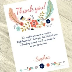 Boho 2nd Birthday Thank You, 5x7-inch, Editable Digital Template