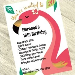 Aloha Flamingo Tropic Party Invitation, 5x7-inch, Editable Digital Template