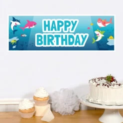 Shark Baby Birthday Small Banner, Editable Digital Template