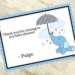 Elephant Blue Baby Shower Thank You, 5x7-inch, Editable Digital Template