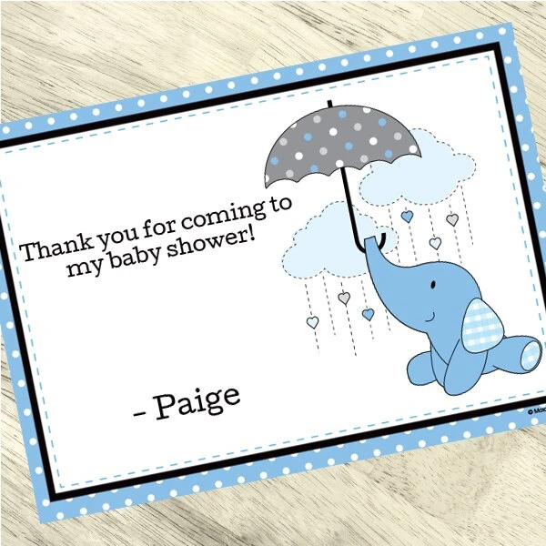 Elephant Blue Baby Shower Thank You, 5x7-inch, Editable Digital Template 3 Elephant Blue Baby Shower Thank You, 5x7-inch, Editable Digital Template