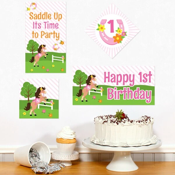Playful Pony 1st Birthday Sign Cutout Decoration, Editable Digital Template 3 Playful Pony 1st Birthday Sign Cutout Decoration, Editable Digital Template
