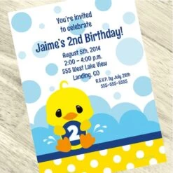 Little Ducky 2nd Birthday Invitation, 5x7-inch, Editable Digital Template