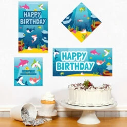 Shark Baby Birthday Sign Cutout Decoration, Editable Digital Template
