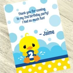 Little Ducky 2nd Birthday Thank You, 5x7-inch, Editable Digital Template