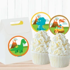 Little Dinosaur Party 2-in Circle, Editable Digital Template, Instant Download