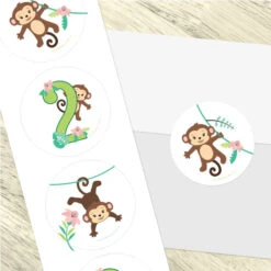 Little Monkey 2nd Birthday 2-in Circle, Editable Digital Template