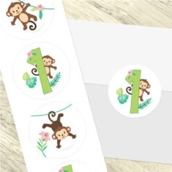 Little Monkey 1st Birthday 2-in Circle, Editable Digital Template