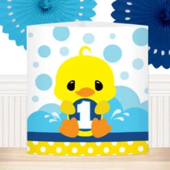Little Ducky 1st Birthday Centerpiece, 6-inch, Editable Digital Template