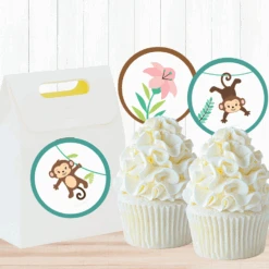 Little Monkey Party 2-in Circle, Editable Digital Template, Instant Download