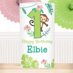 Little Monkey 1st Birthday Centerpiece, 10-inch, Editable Digital Template