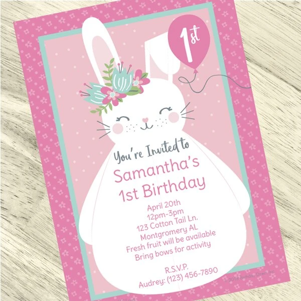 Little Bunny 1st Birthday Invitation, 5x7-inch, Editable Digital Template 3 Little Bunny 1st Birthday Invitation, 5x7-inch, Editable Digital Template