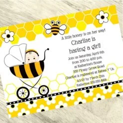 Bumble Bee Baby Shower Invitation, 5x7-inch, Editable Digital Template