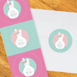 Little Bunny Party 2-in Circle, Editable Digital Template