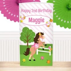 Playful Pony 2nd Birthday Centerpiece, 10-inch, Editable Digital Template