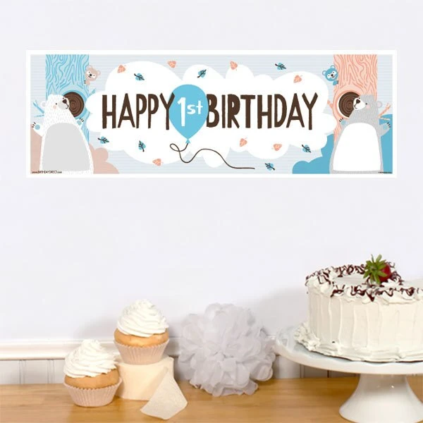 Little Bear 1st Birthday Small Banner, Editable Digital Template 3 Little Bear 1st Birthday Small Banner, Editable Digital Template