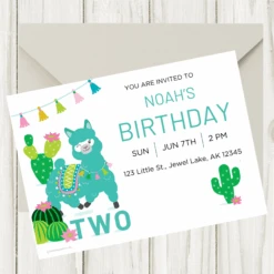 Alpaca 2nd Birthday Invitation, Editable Digital Template, Instant Download