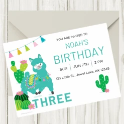Alpaca 3rd Birthday Invitation, Editable Digital Template, Instant Download