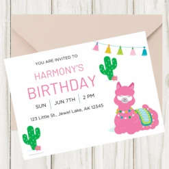 Alpaca Pink Party Invitation, Editable Digital Template, Instant Download