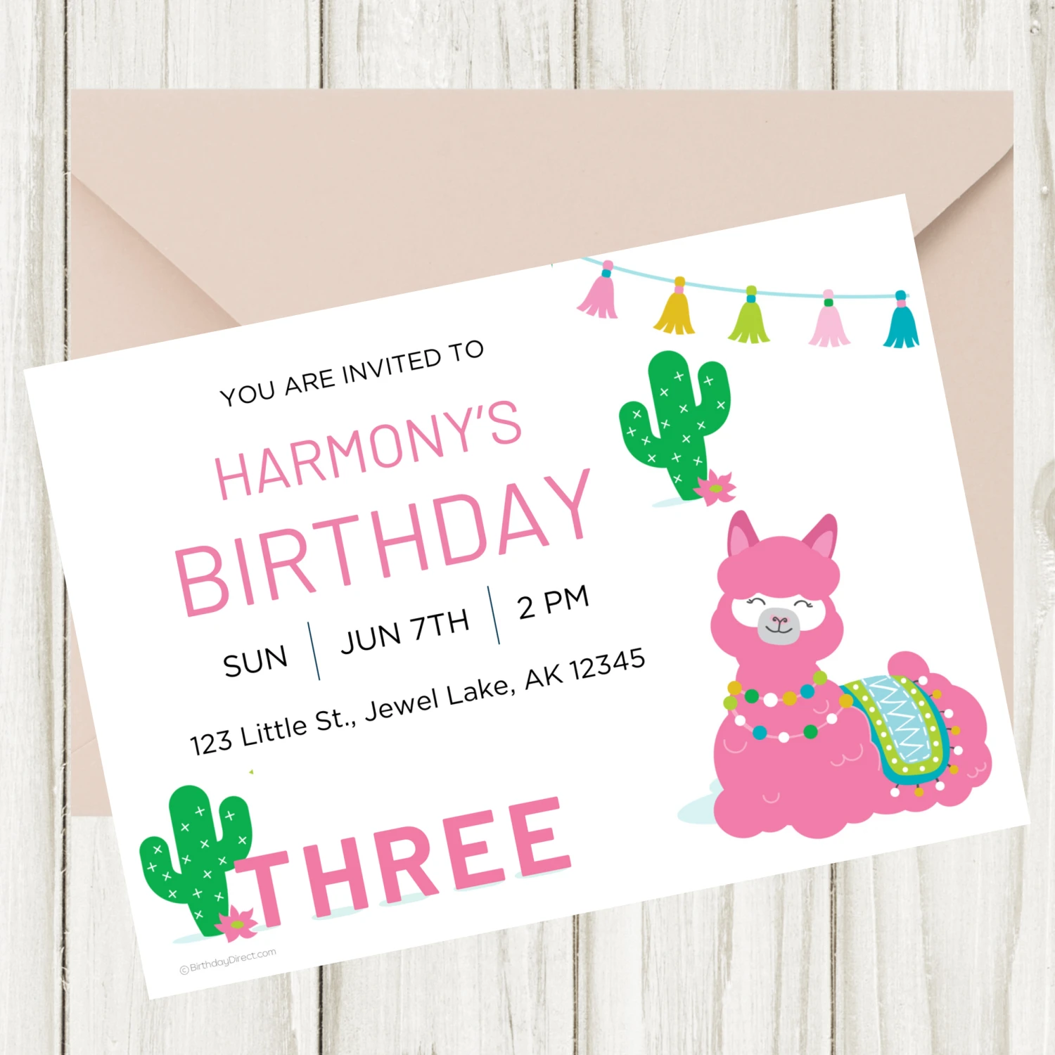 Alpaca Pink 3rd Birthday Invitation, Editable Digital Template, Instant Download 3 Alpaca Pink 3rd Birthday Invitation, Editable Digital Template, Instant Download