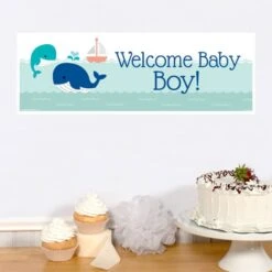Little Whale Blue Baby Shower Small Banner, Editable Digital Template
