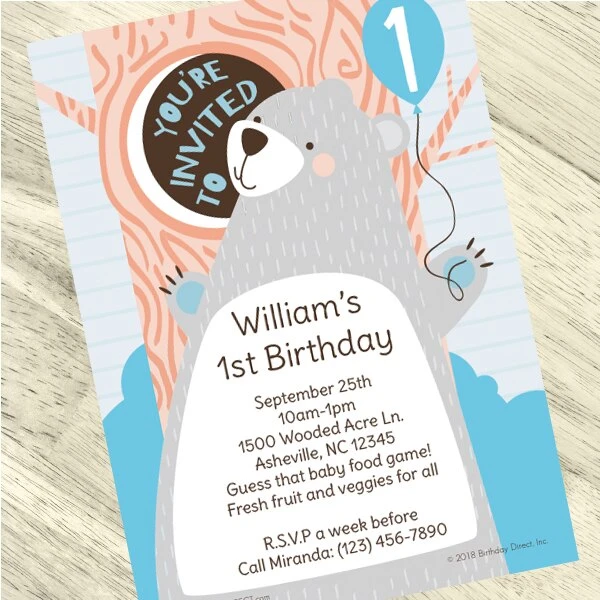 Little Bear 1st Birthday Invitation, 5x7-inch, Editable Digital Template 3 Little Bear 1st Birthday Invitation, 5x7-inch, Editable Digital Template