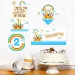 Noah's Ark 2nd Birthday Sign Cutout Decoration, Editable Digital Template