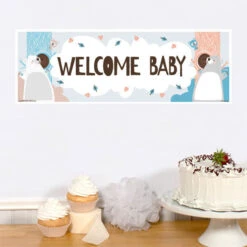 Little Bear Baby Shower Small Banner, Editable Digital Template