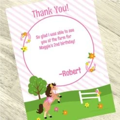 Playful Pony 2nd Birthday Thank You, 5x7-inch, Editable Digital Template
