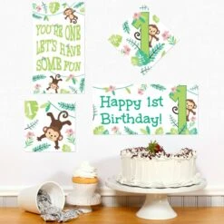 Little Monkey 1st Birthday Sign Cutout Decoration, Editable Digital Template