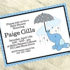 Elephant Blue Baby Shower Invitation, 5x7-inch, Editable Digital Template