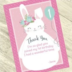 Little Bunny 1st Birthday Thank You, 5x7-inch, Editable Digital Template