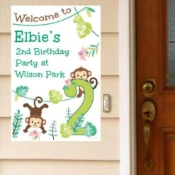 Little Monkey 2nd Birthday Welcome Sign, 8x10, 16x20, Editable Digital Template