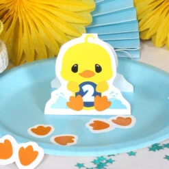 Little Ducky 2nd Birthday Table Decoration, Editable Digital Template