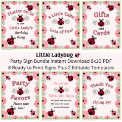 Little Ladybug Party Sign Bundle, Instant Digital Download