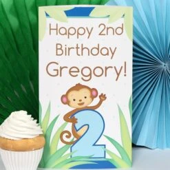 Little Monkey Blue 2nd Birthday Centerpiece, 10-inch, Editable Digital Template