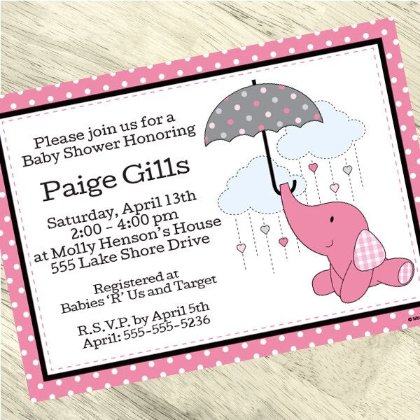 Elephant Pink Baby Shower Invitation, 5x7-inch, Editable Digital Template 3 Elephant Pink Baby Shower Invitation, 5x7-inch, Editable Digital Template