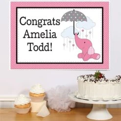 Elephant Pink Baby Shower Sign, 8x10, 16x20, Editable Digital Template
