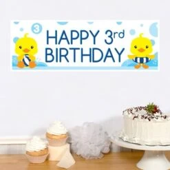 Little Ducky 3rd Birthday Small Banner, Editable Digital Template